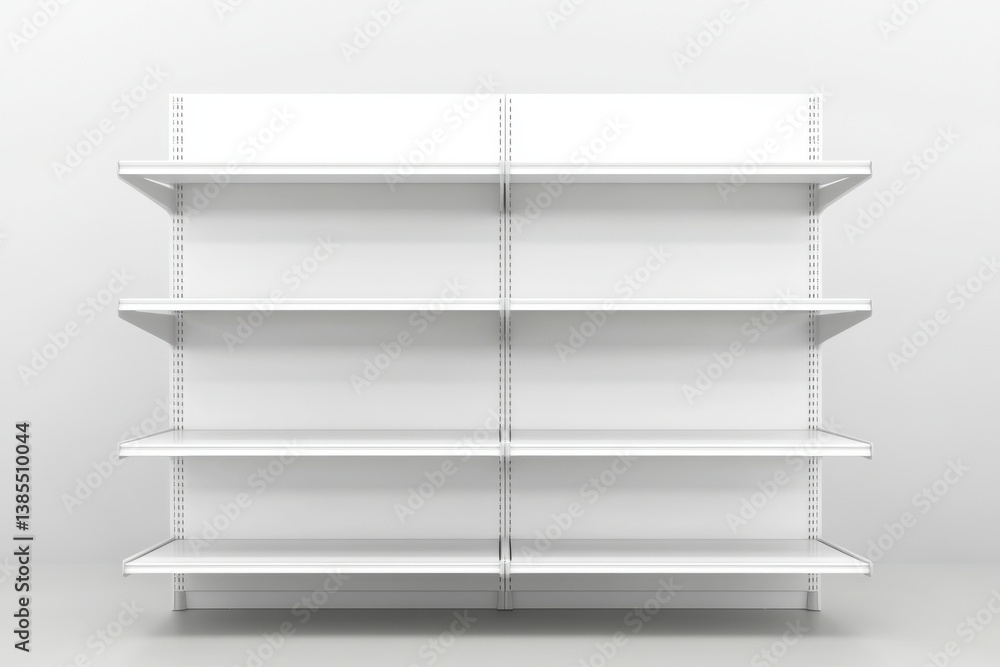 Poster empty shelves in a retail store setting with white background and modern design, highlighting the or