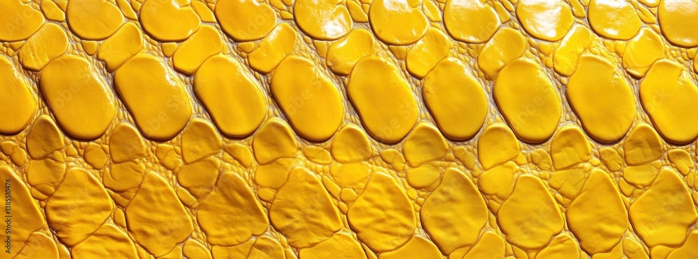 Poster close-up view of vibrant yellow snake scales showcasing unique texture and pattern in natural light 