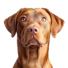 Attentive Vizsla looking at the camera on a transparent background --s 750