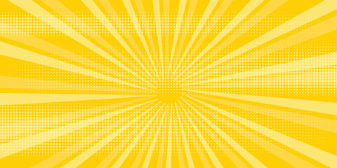 Yellow abstract background with light of sunburst. yellow starburst with halftone. sun ray retro background with flash
