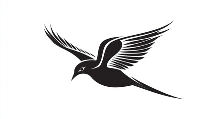 Naklejka premium Silhouette of a bird in flight against a white background. Possible use stock photo