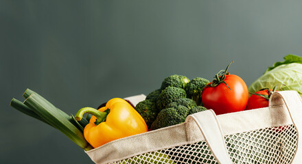 a reusable shopping bag filled with organic fruits and vegetables