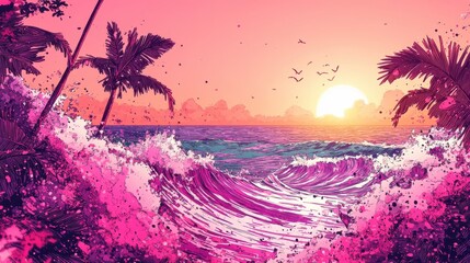 The holiday of Summer with colorful theme as palm trees background as texture frame background  