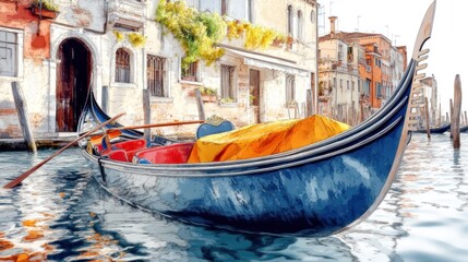 Fototapeta premium Venice Landscape Gondola Watercolor Oil Painting for Canvas Printing - Rich Details, Soft Lighting, Sepiatone Aesthetic Chaos 15