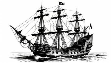 Obraz premium Vintage sailing ship illustration