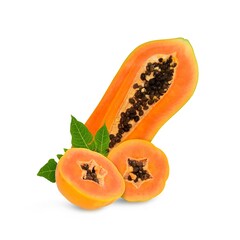 ripe papaya fruit with seeds isolated on white background. full depth of field