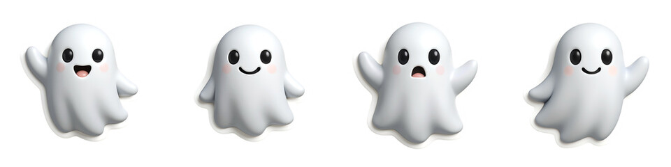 Ghostly Emotions: A collection of adorable ghost figures showcases a range of human emotions, each expressing unique feeling through their animated expressions and pose.