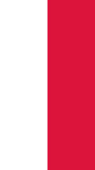 Vertical Poland flag displaying a red and white design, commonly associated with national identity and heritage