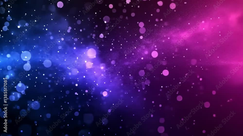 Poster abstract bokeh and particle background with dynamic blue and pink hues