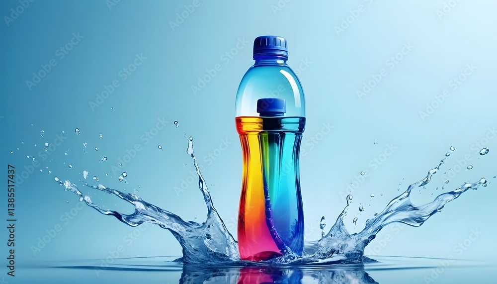 Poster refreshing bottle of water captivatingly surrounded by a dynamic splash of water creating a vibrant 