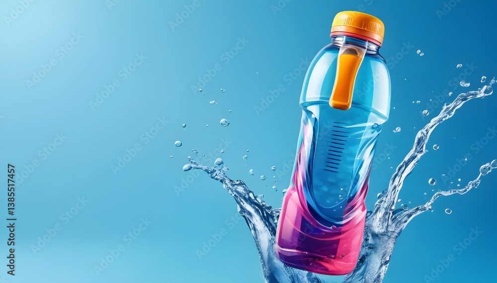 Poster stylish water bottle with a beautiful splash of water creating a refreshing and invigorating atmosph