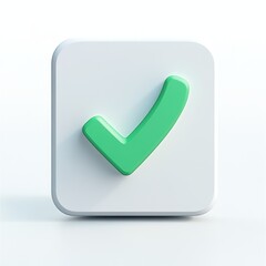 3D checkmark icon, white square, confirmation, on white background