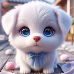 Obraz premium Weisser Hund mit blauen Augen