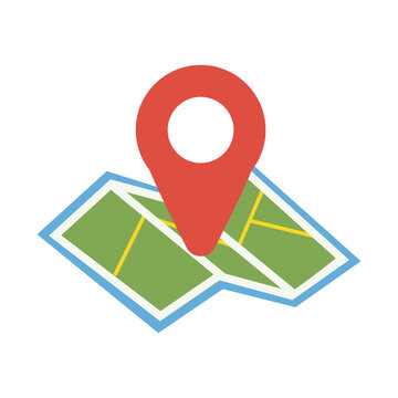 stylized map featuring a prominent red location pin marker