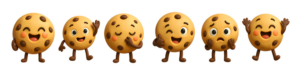 Cookie Emotions: A delightful array of cartoon cookies, each with unique facial expressions and poses, conveys a range of emotions and states of mind.