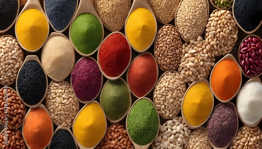 Poster a colorful assortment of beans and lentils displayed in a rustic setting highlighting their natural 