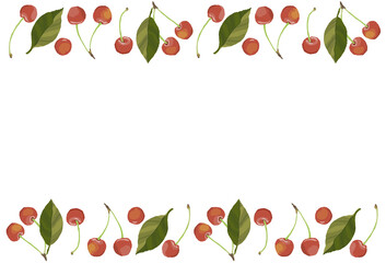 さくらんぼのイラストフレーム(上下、横長)