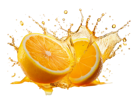 
Cut lemon for two parts with splashing juice on a white isolated background. Generative AI