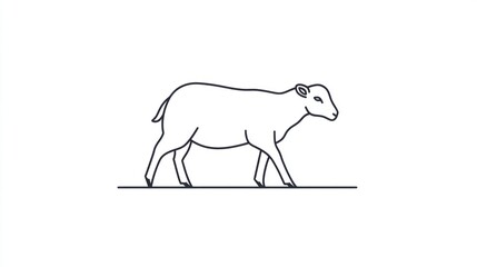 Fototapeta premium Simple Line Drawing of a Walking Sheep