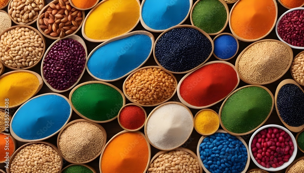 Poster vibrant colorful bowls filled with an array of beans and lentils creating an eye-catching culinary d