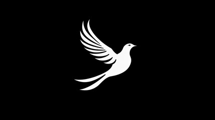 Obraz premium White dove flying on black background, freedom, peace, spirituality, possible use in posters or presentations