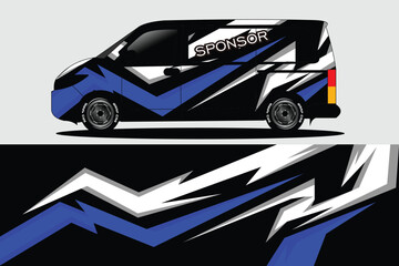 Obraz premium Stylishly designed van with dynamic graphics parked against a neutral background