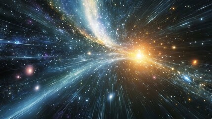 Obraz premium A conceptual depiction of the expansion of the universe, with glowing galaxies drifting apart and vibrant dark energy driving them away