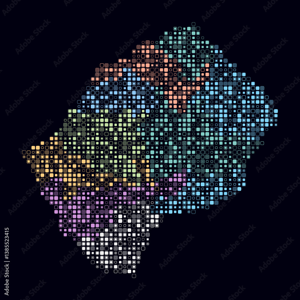 Aufkleber lesotho, shape of the country built of colored cells. digital style map of lesotho on a dark backgro