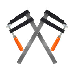 Construction, repair, tools - Two crossed F-clamp isolated white background