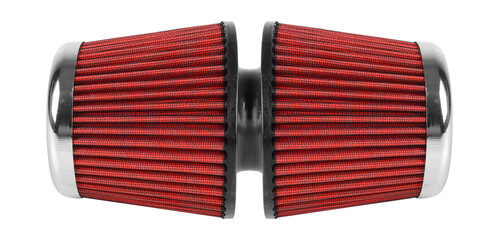 Car Parts - Side view two red sports air filter isolated