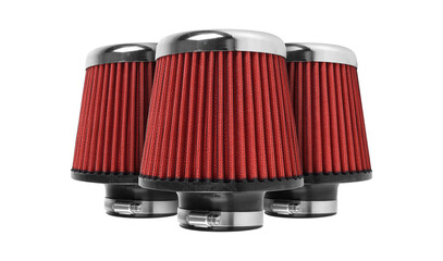 Car Parts - Side view three red sports air filter isolated white
