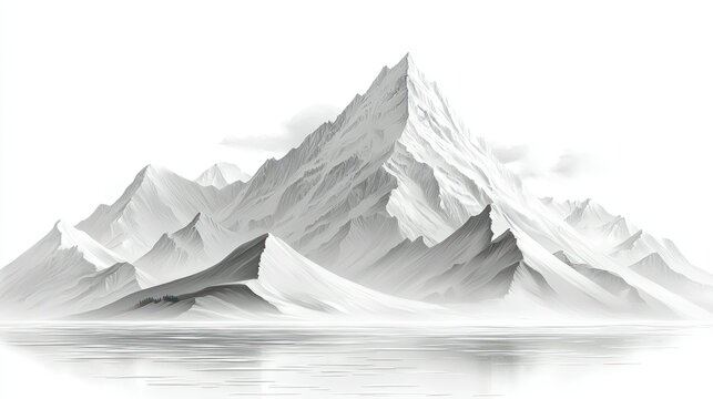 Serene Monochrome Mountain Landscape: A Breathtaking View of Majestic Peaks and Tranquil Waters