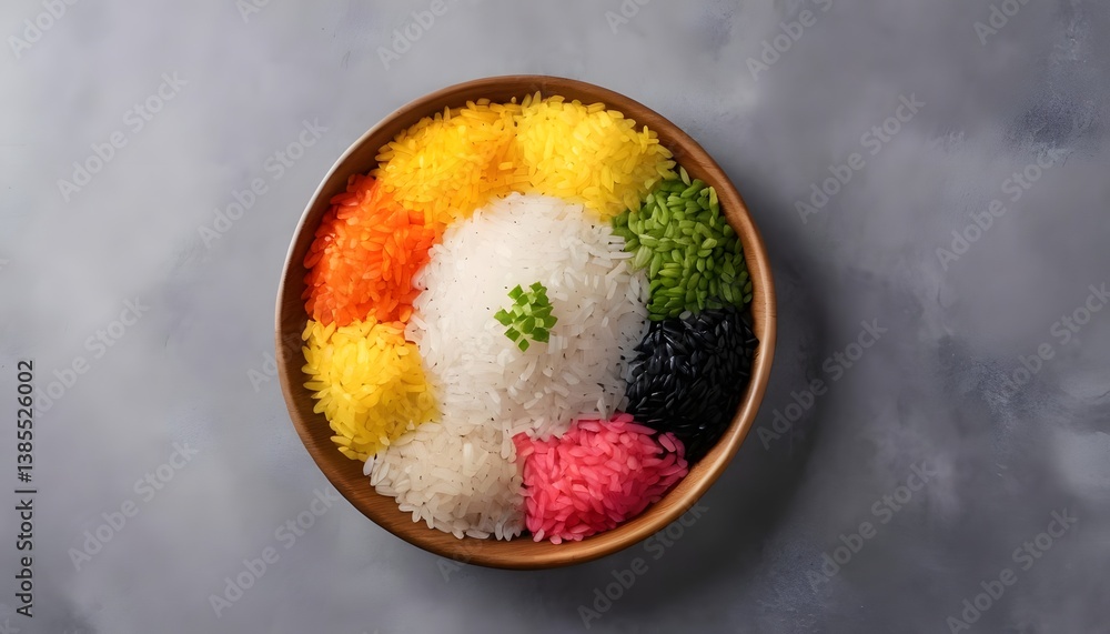 Poster bowl filled with colorful rice creating a bright and inviting display of ingredients for an appealin