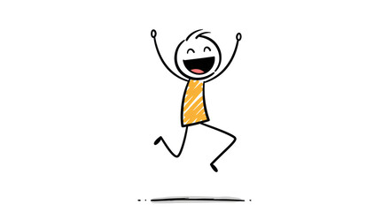 Stick Figure Jumping in Joyful Celebration with Arms Raised High