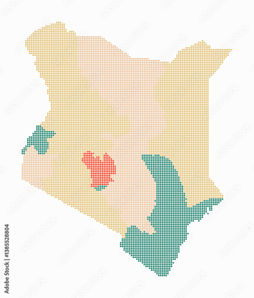 Poster kenya dotted map. digital style map of the country on white background. kenya shape with circle dots