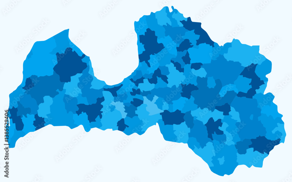 Aufkleber map of latvia with regions. just a simple country border map with region division. light blue color 