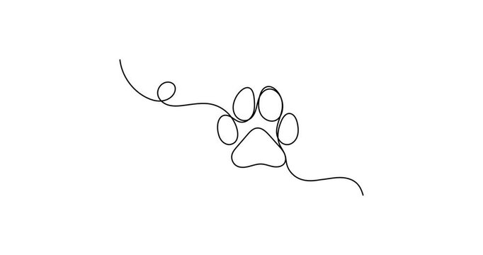 Dog paw footprint continuous one line drawing animation, dog paw one line art, Animation on white background in 4k.