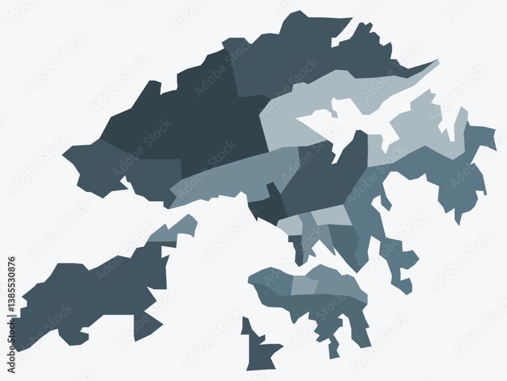 Poster map of hong kong with regions. just a simple country border map with region division. blue grey colo