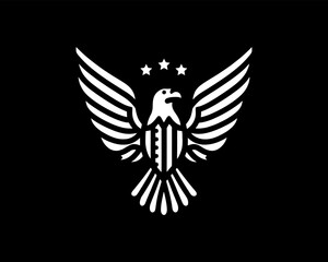 American Eagle Logo Design Icon. Silhouette Eagle Bird Vector Illustration. Black and White Eagle Bird Logo for T-Shirts and Branding.