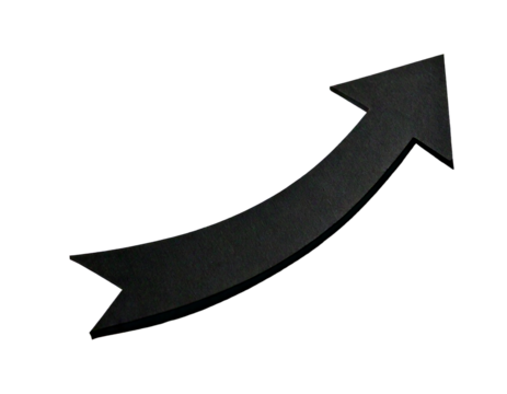 One black paper arrow isolated on white