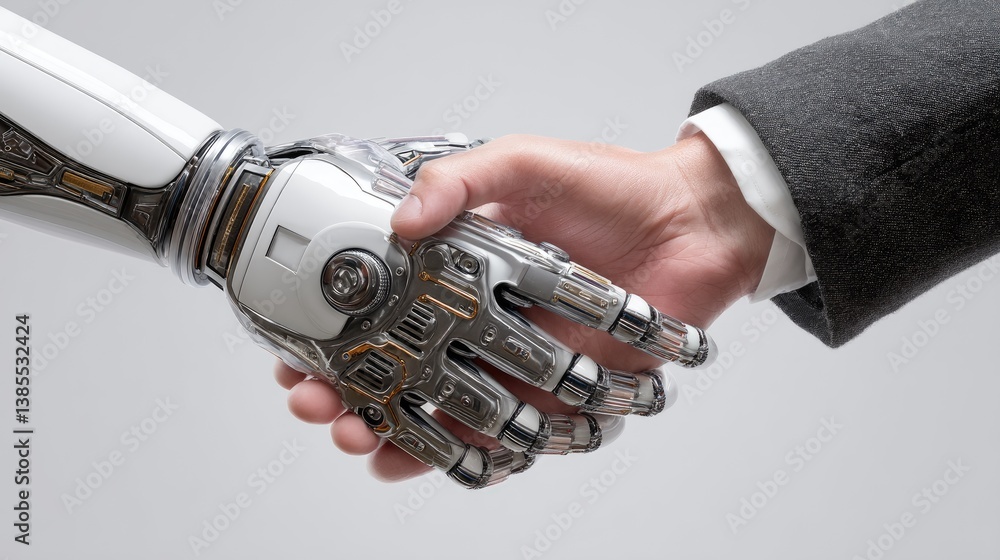 Aufkleber handshake of the future: a cutting-edge visual of a human and a robot hand clasping in a symbol of p