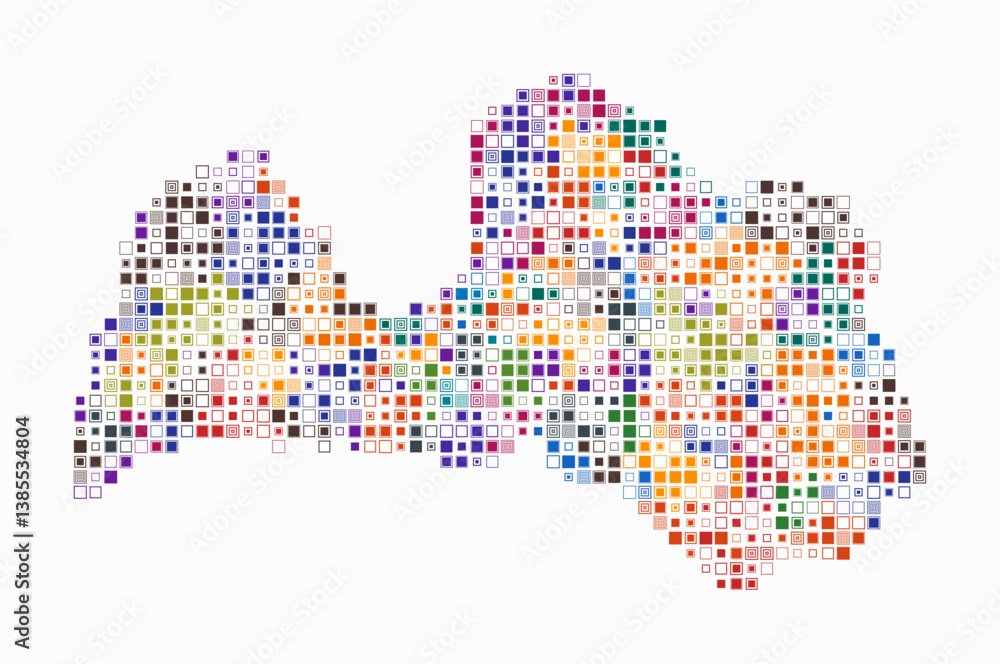 Poster latvia, shape of the country built of colored cells. digital style map of latvia on white background