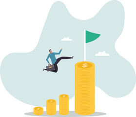 Financial goal, wealth management and investment plan to achieve target, income or salary growth.character for design.