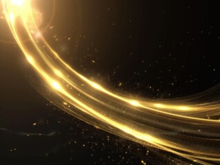 Obraz premium Abstract golden light waves and lens flares, smooth curved digital lines, vector illustration look