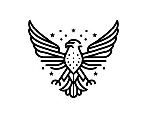 American Eagle Logo Design Icon. Silhouette Eagle Bird Vector Illustration. Black and White Eagle Bird Logo for T-Shirts and Branding.