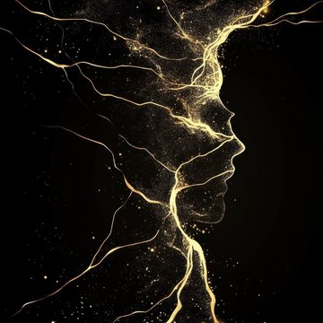 Sharp golden energy lines slicing through black, abstract vector composition with tech-focused digital style