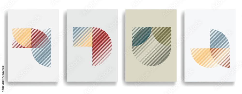 Poster modern artistic layout set with semicircle design elements . many lines form half circles in art sty