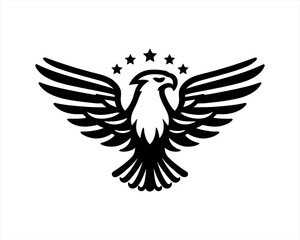 American Eagle Logo Design Icon. Silhouette Eagle Bird Vector Illustration. Black and White Eagle Bird Logo for T-Shirts and Branding.