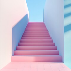 Obraz premium Pastel pink stairs ascending to a light-filled space