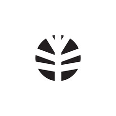 A minimalist, abstract graphic design featuring a stylized leaf or tree branch within a circle.